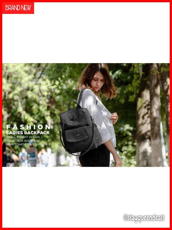 Faux Leather Women\'s Convertible Backpack Purse, Waterproof, 8 Pockets